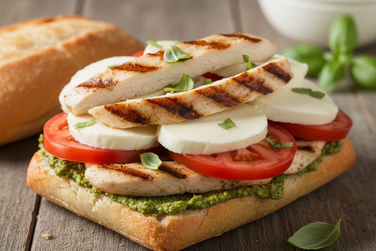Toasted Chicken Pesto Sandwich Recipe (Bistro Style) 2 Chicken Pesto Sandwich preparation step 1