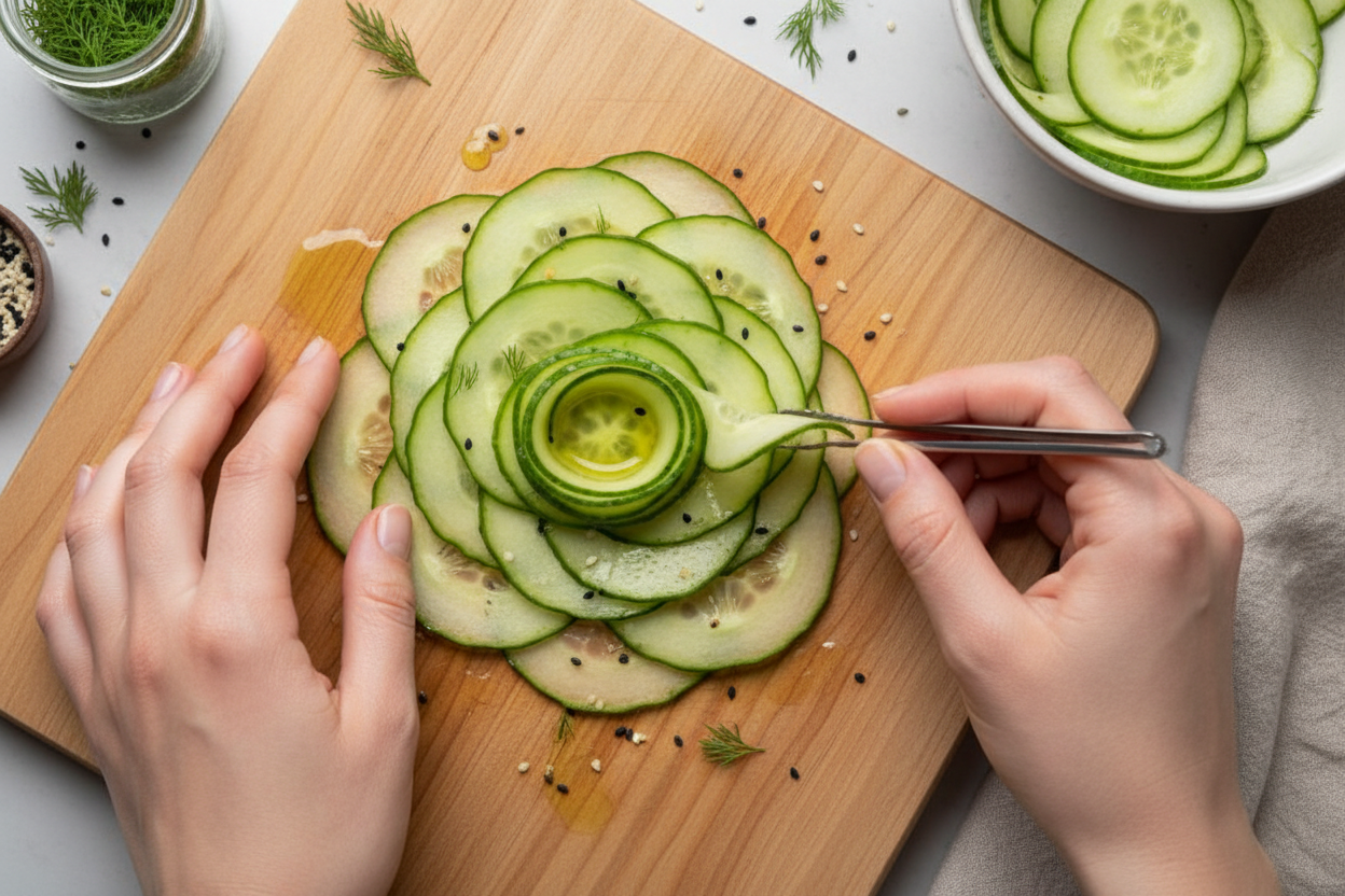 Cucumber Roses with Green Dip preparation step 2