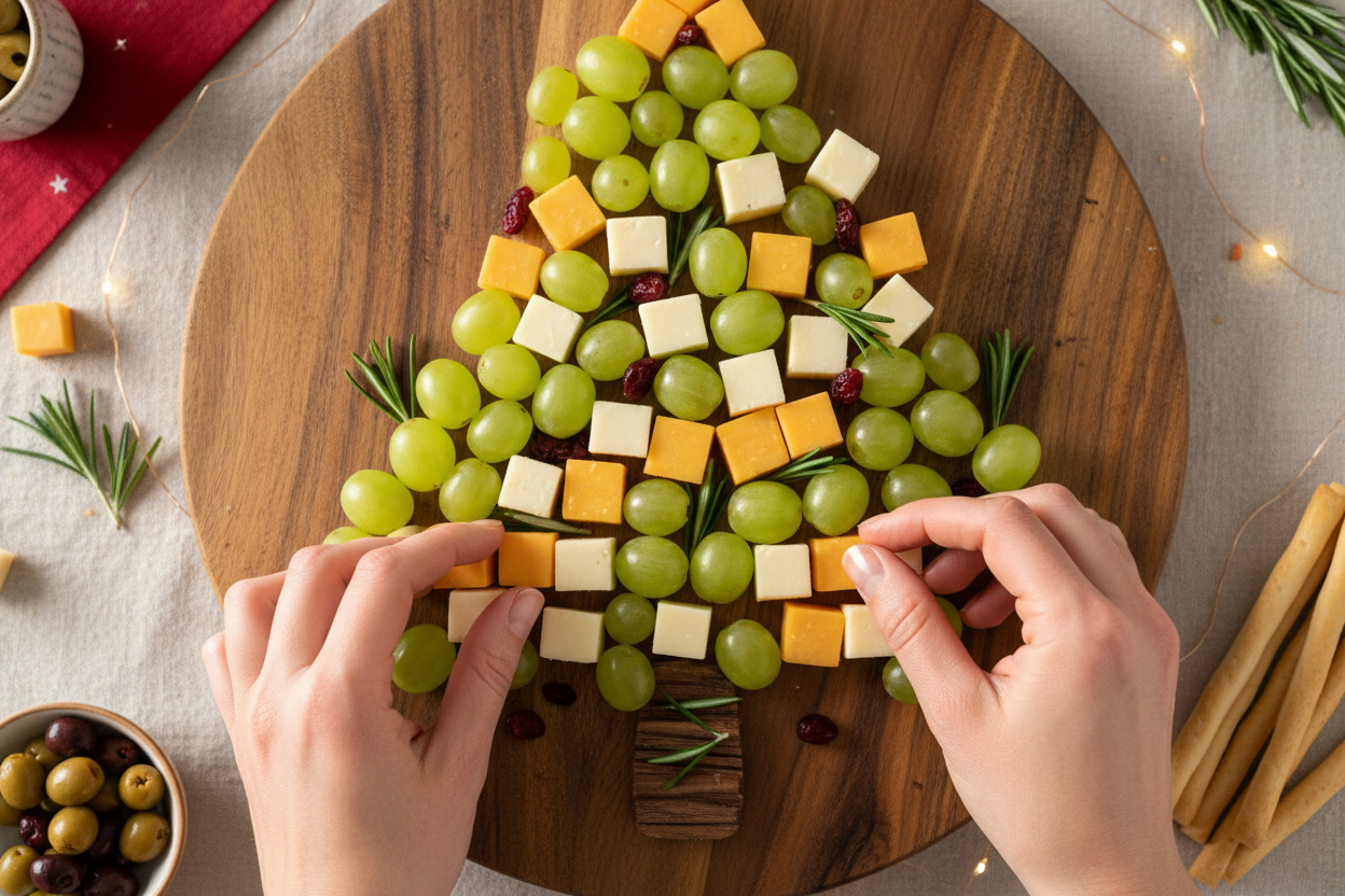 Festive Christmas Tree Fruit and Cheese Platter preparation step 1