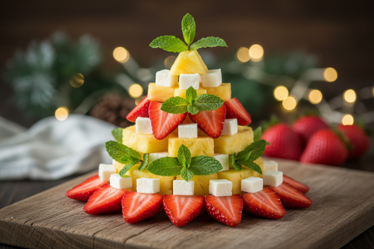 Festive Christmas Tree Fruit and Cheese Platter preparation step 2
