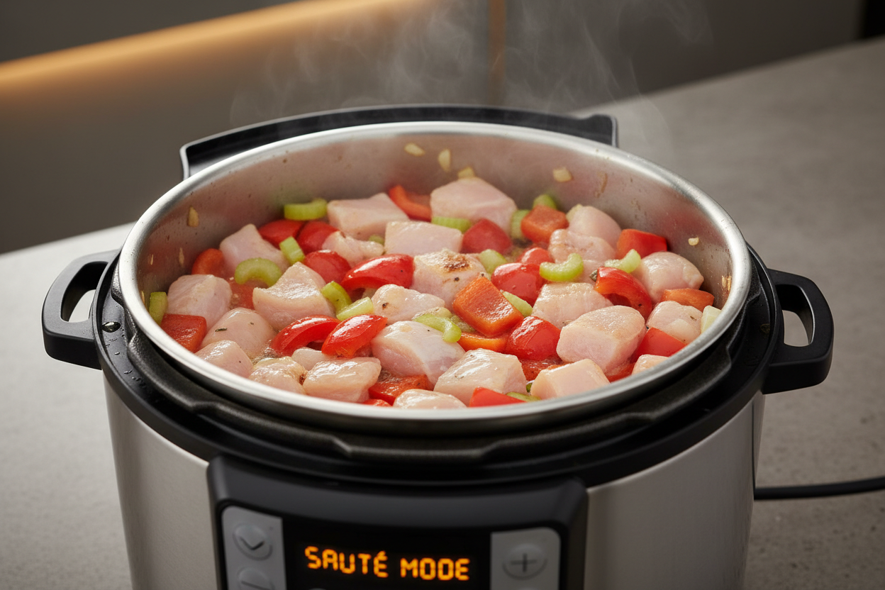 Quick One-Pot Cajun Rice with Beef Sausage & Shrimp 2 Instant Pot Jambalaya preparation step 1