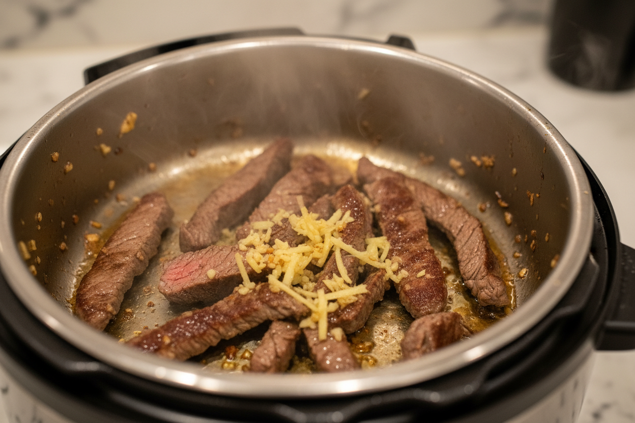 Quick & Easy Pressure Cooker Pepper Steak Recipe (30 Min) 2 Instant Pot Pepper Steak preparation step 1