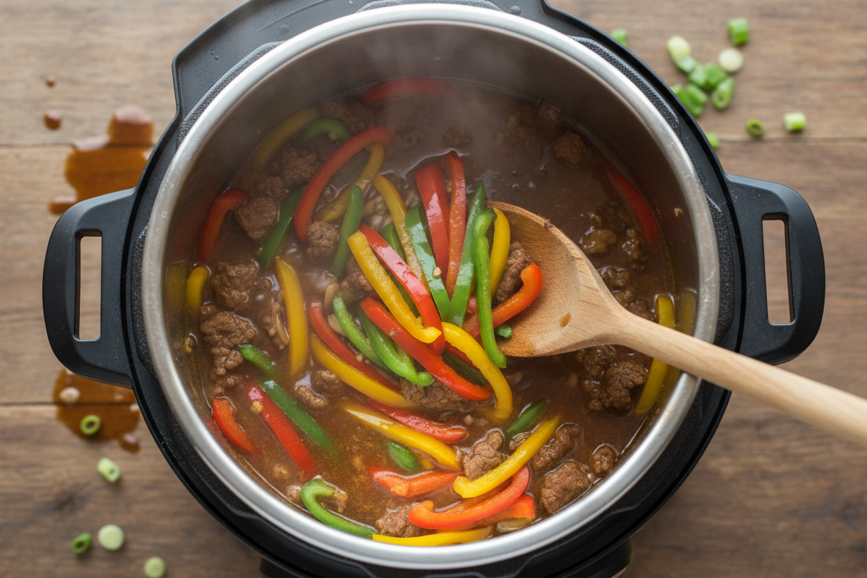 Quick & Easy Pressure Cooker Pepper Steak Recipe (30 Min) 3 Instant Pot Pepper Steak preparation step 2