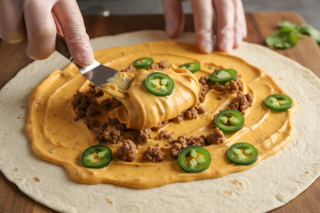 Beef and Jalapeno Popper Pinwheels: Easy Appetizer Recipe 2 Jalapeno Popper Pinwheels with Ritz Crisp Thins preparation step 1