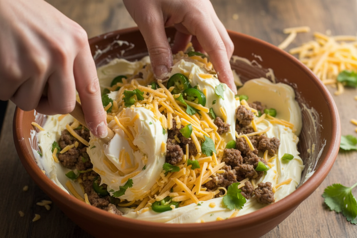Keto Jalapeno Popper Casserole (with Beef) 2 Keto Jalapeno Popper Casserole preparation step 1