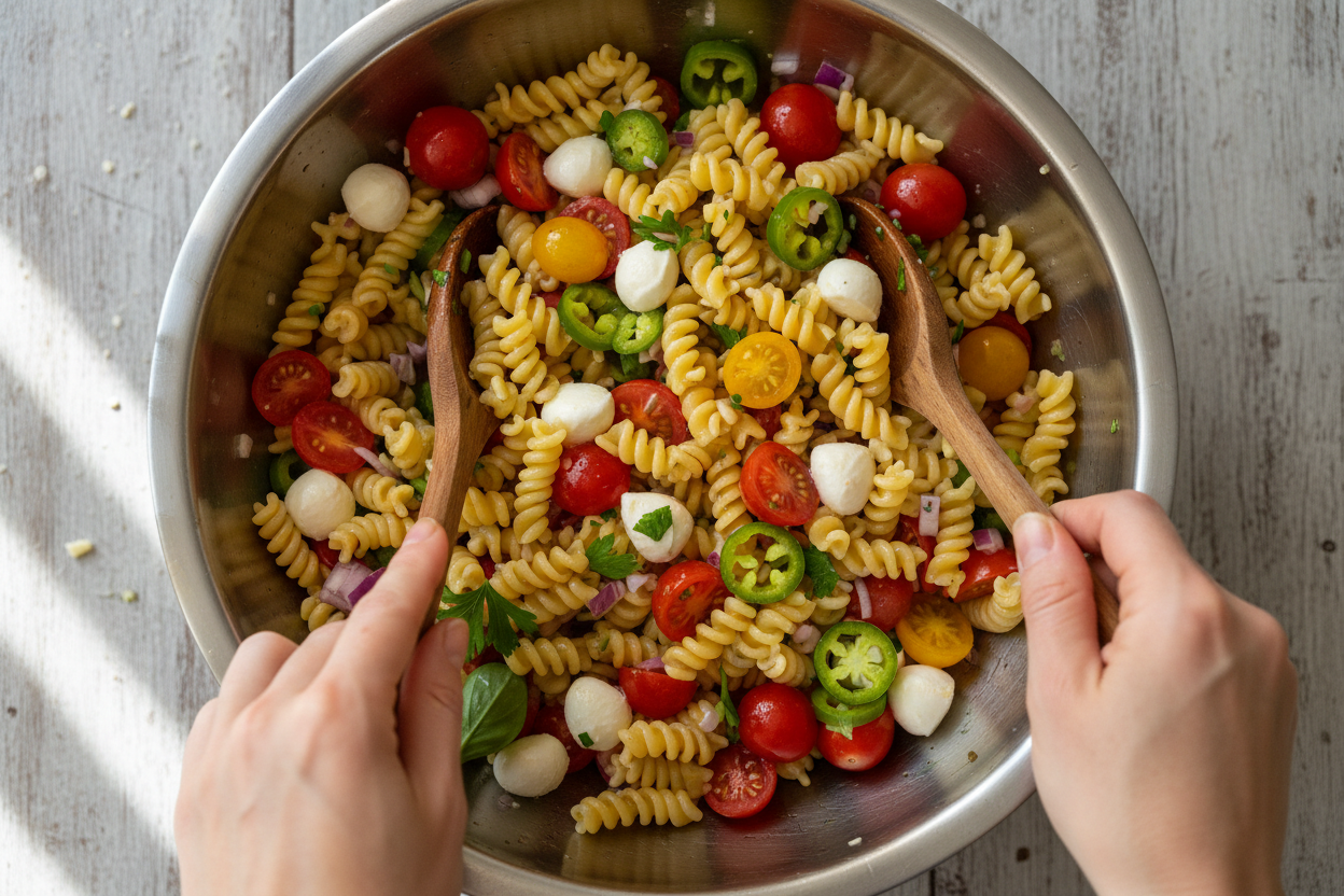 Quick Pesto Pasta Salad Recipe | Fresh & Easy Potluck Dish 2 Pesto Pasta Salad preparation step 1