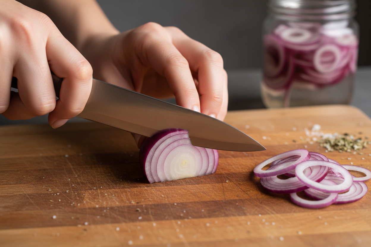 Easy Canned Tangy Red Onions (Shelf Stable Recipe) 2 Pickled Red Onions preparation step 1