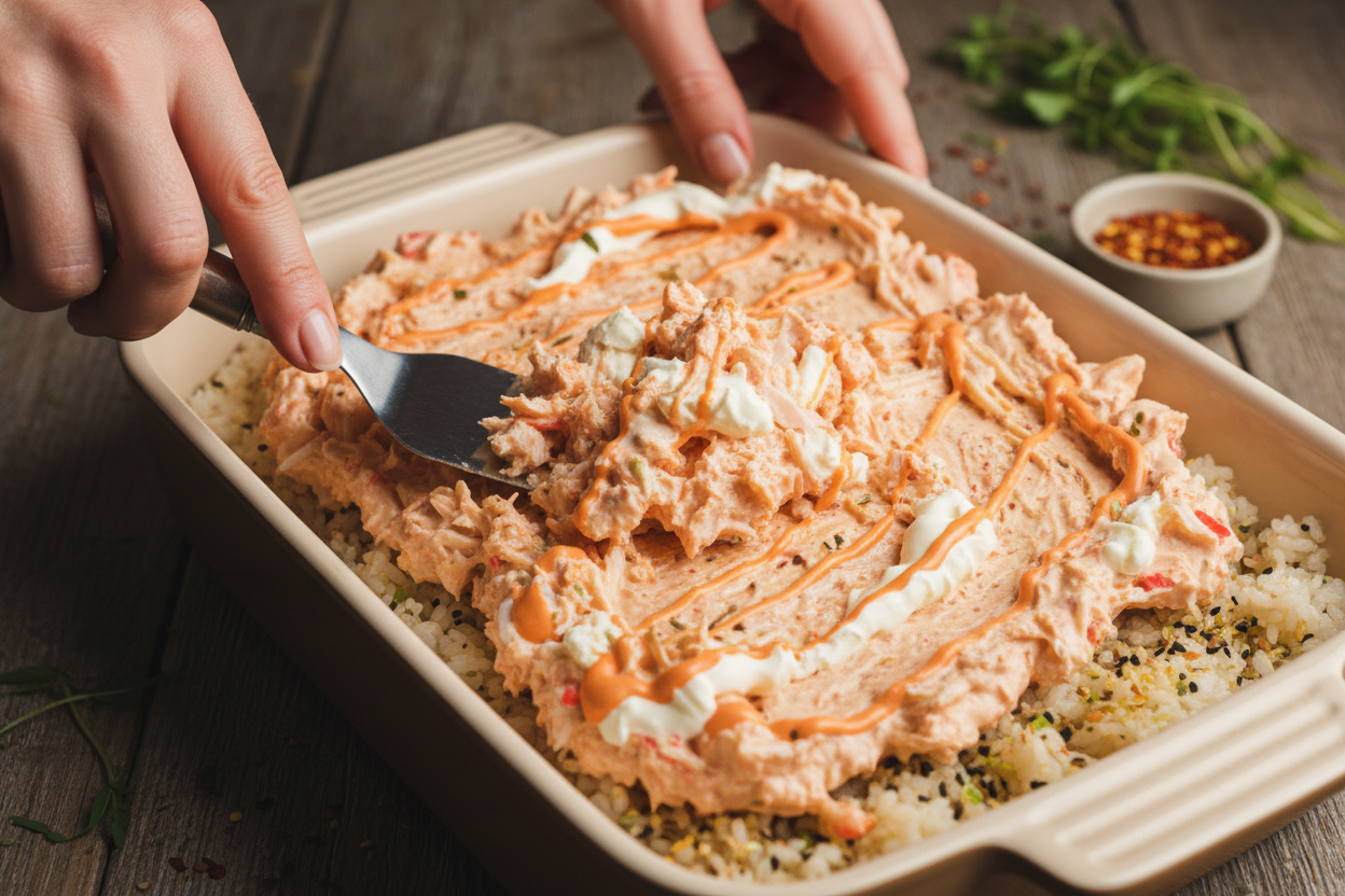 Delicious Salmon Sushi Bake Casserole Recipe 2 Salmon Sushi Bake preparation step 1