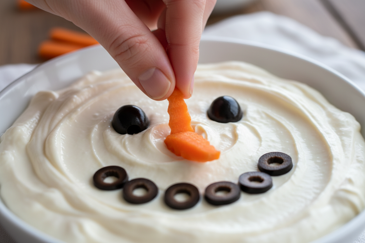 Festive Snowman Vegetable Crudités Platter for Winter Parties 3 Snowman Vegetable Crudités Platter preparation step 2