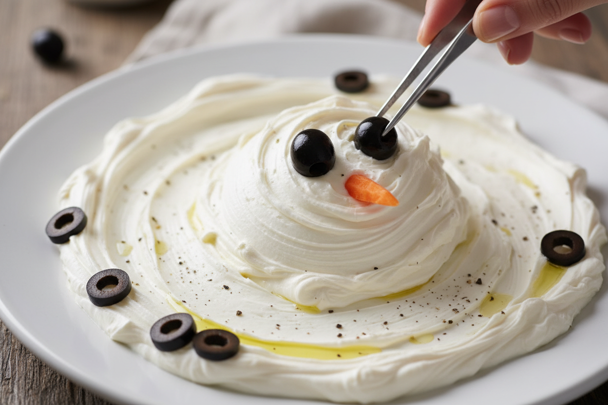 Festive Snowman Veggie Board: Easy Holiday Appetizer 3 Snowman Veggie Board preparation step 2