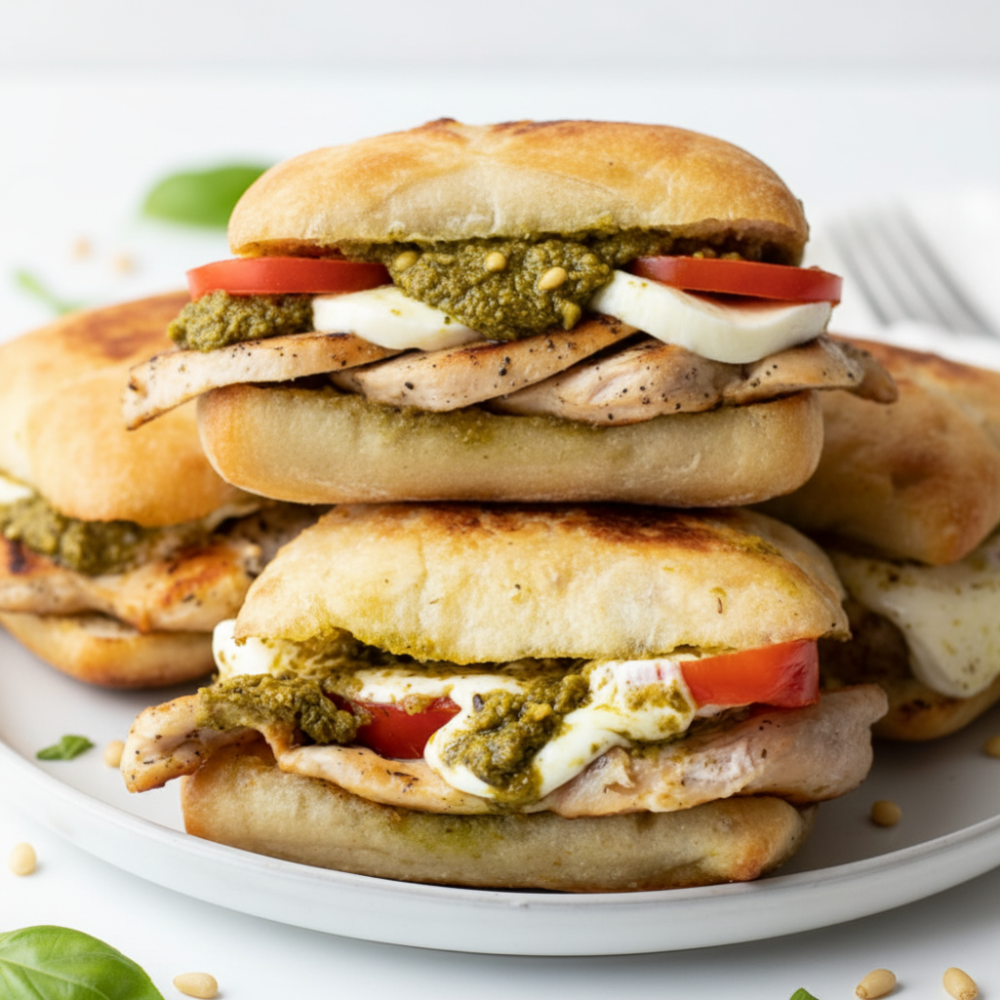 Toasted Chicken Pesto Sandwich Recipe (Bistro Style) 1 Toasted Chicken Pesto Sandwich Recipe (Bistro Style)