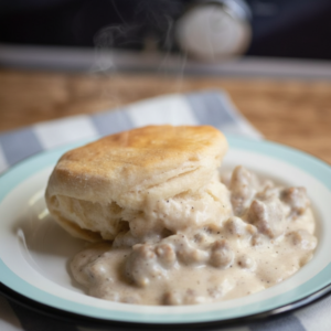 Slow Cooker Beef Sausage Gravy & Biscuits Recipe