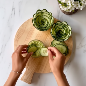 Stunning Cucumber Roses with Vibrant Green Dip: Easy Food Art