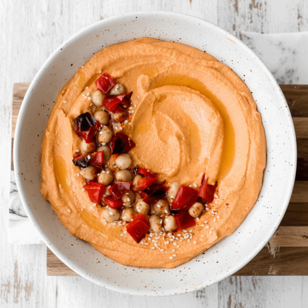 Quick & Creamy Roasted Red Pepper Hummus Recipe 1 Quick & Creamy Roasted Red Pepper Hummus Recipe