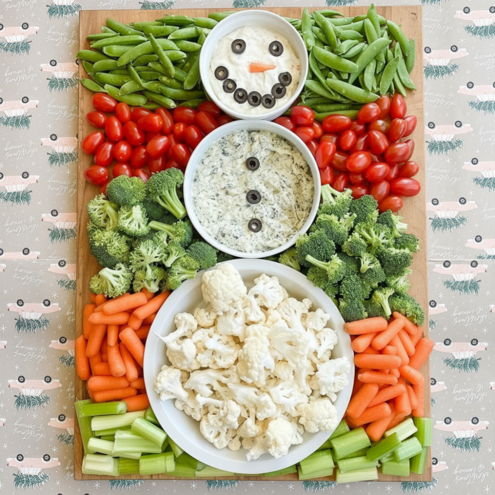 Festive Snowman Veggie Board: Easy Holiday Appetizer 1 Festive Snowman Veggie Board: Easy Holiday Appetizer