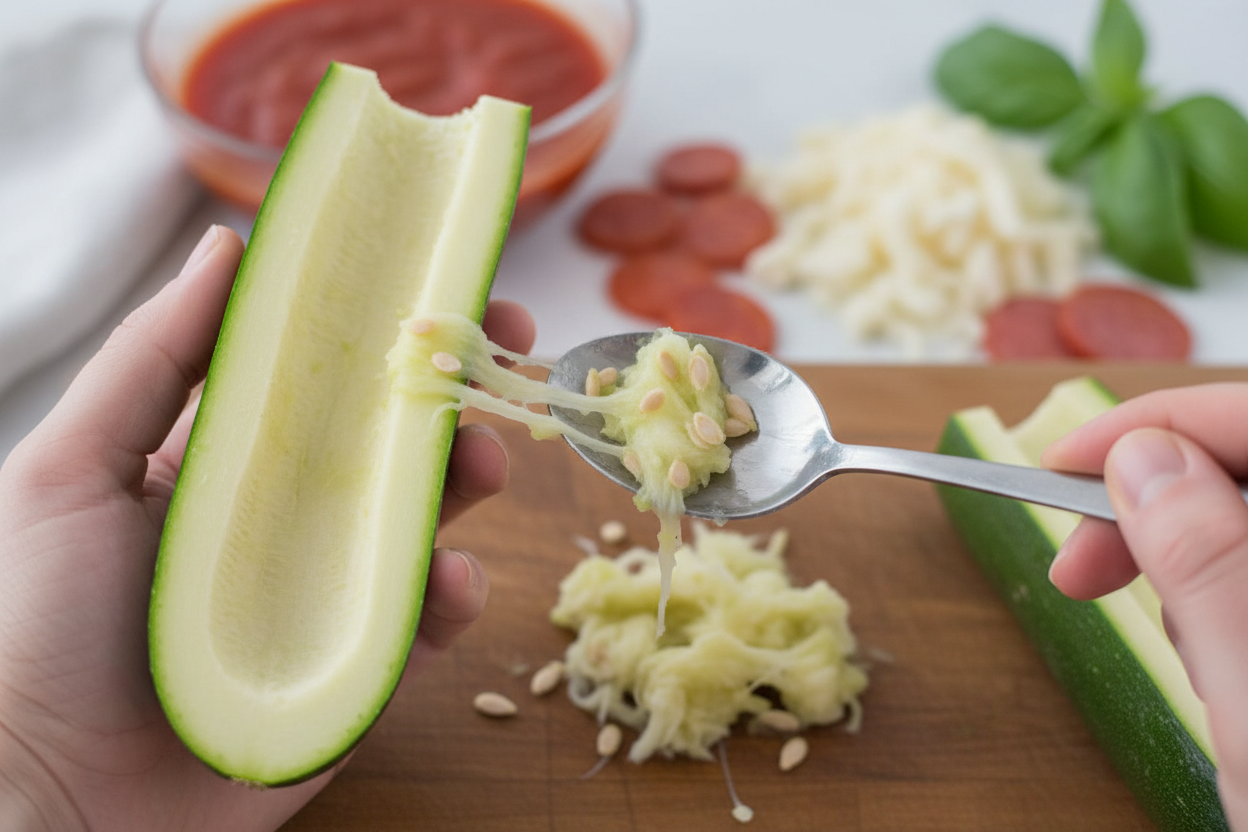 Air Fryer Zucchini Pizza Boats preparation step 1
