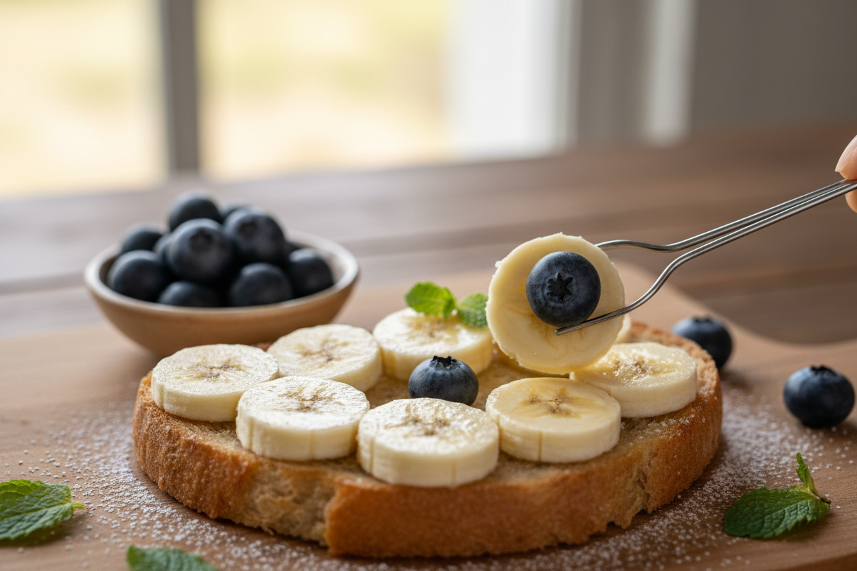 Fun Animal Face Peanut Butter Banana Blueberry Toast 3 Animal Face Peanut Butter Banana Blueberry Toast preparation step 2