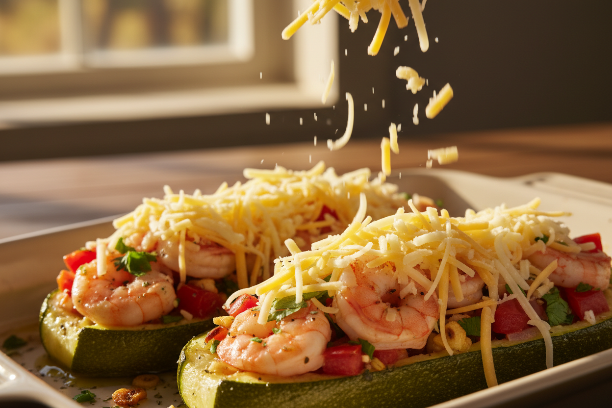 Baked Shrimp Stuffed Zucchini Boats (Low Carb) 3 Baked Shrimp Stuffed Zucchini Boats preparation step 2