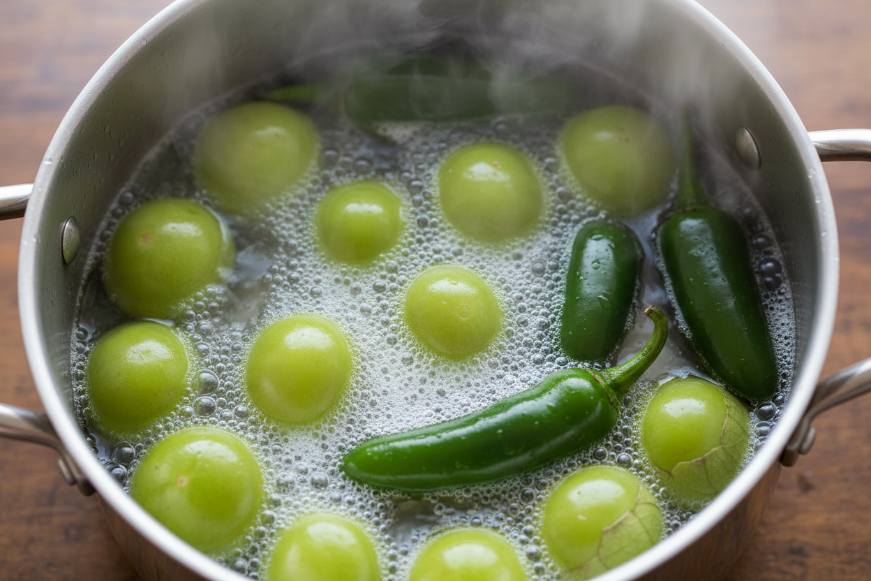 Authentic Tomatillo Salsa Verde Recipe with Refried Beans 2 Bright Tomatillo Salsa Verde preparation step 1