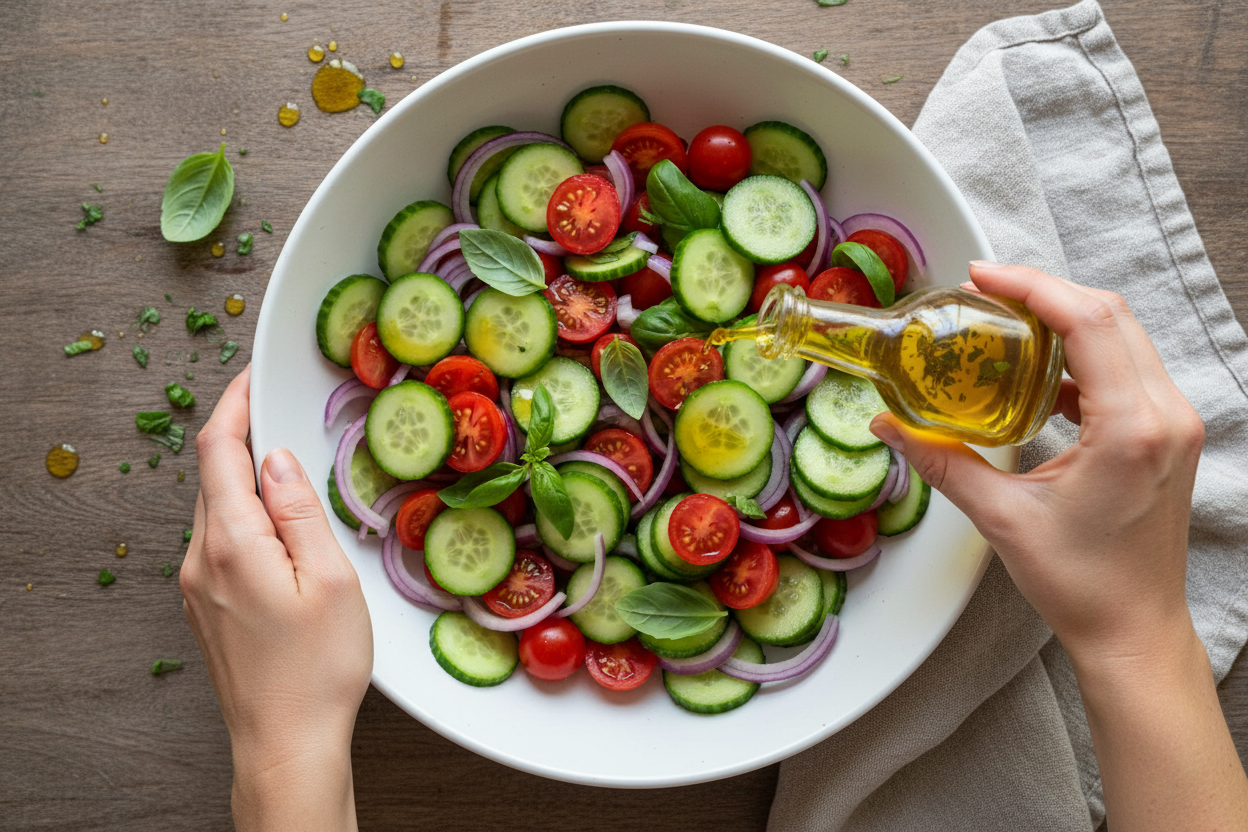 Fresh Cherry Tomato and Cucumber Side Dish Recipe 3 Cucumber Tomato Salad preparation step 2