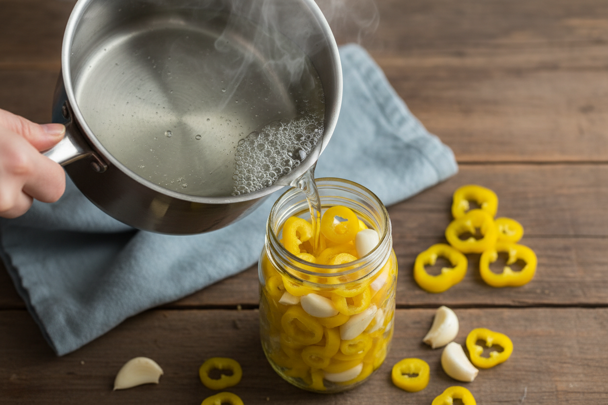 Quick & Easy Refrigerator Pickled Banana Peppers Recipe 3 Easy Fridge Pickled Banana Peppers preparation step 2