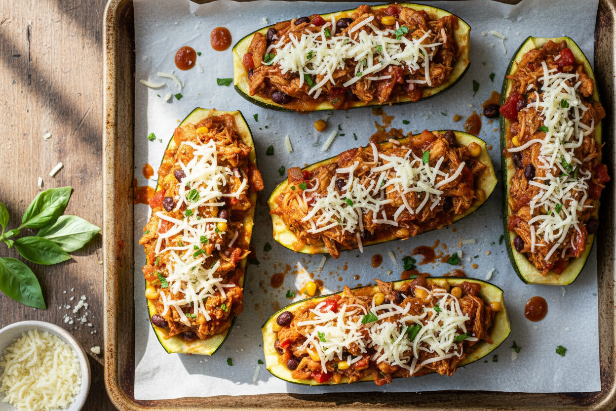 Low Carb Chicken Parmesan Stuffed Zucchini Boats preparation step 2