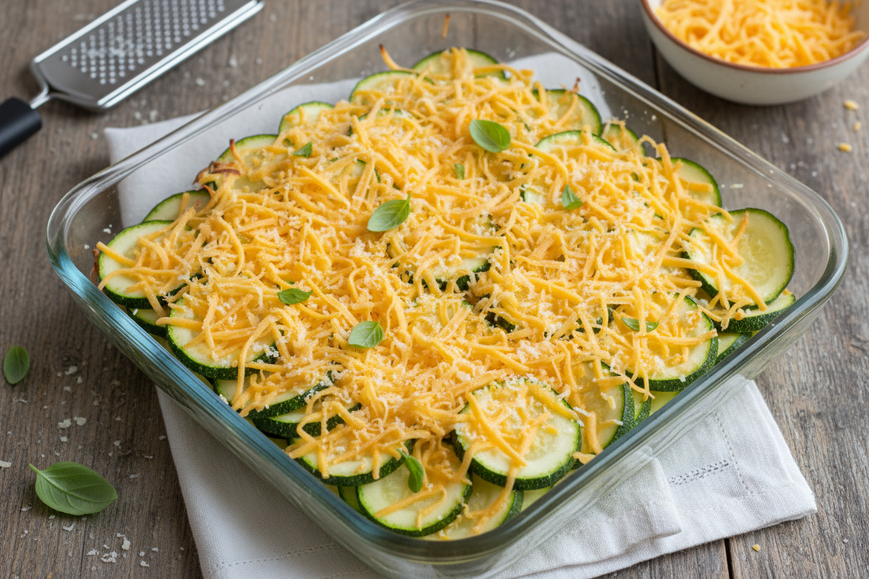 Low-Carb Cheesy Zucchini Gratin (Simple Baked Recipe) 3 Low-Carb Easy Cheesy Zucchini Bake preparation step 2