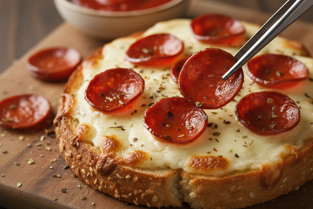 Mini Beef Pepperoni Pizza Toasts preparation step 2