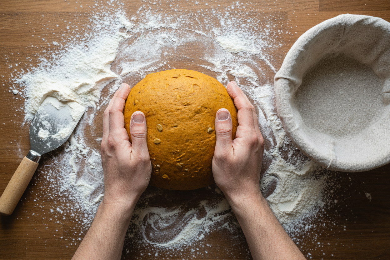 Spiced Pumpkin Cranberry Sourdough Bread Recipe 3 Pumpkin Sourdough Bread preparation step 2