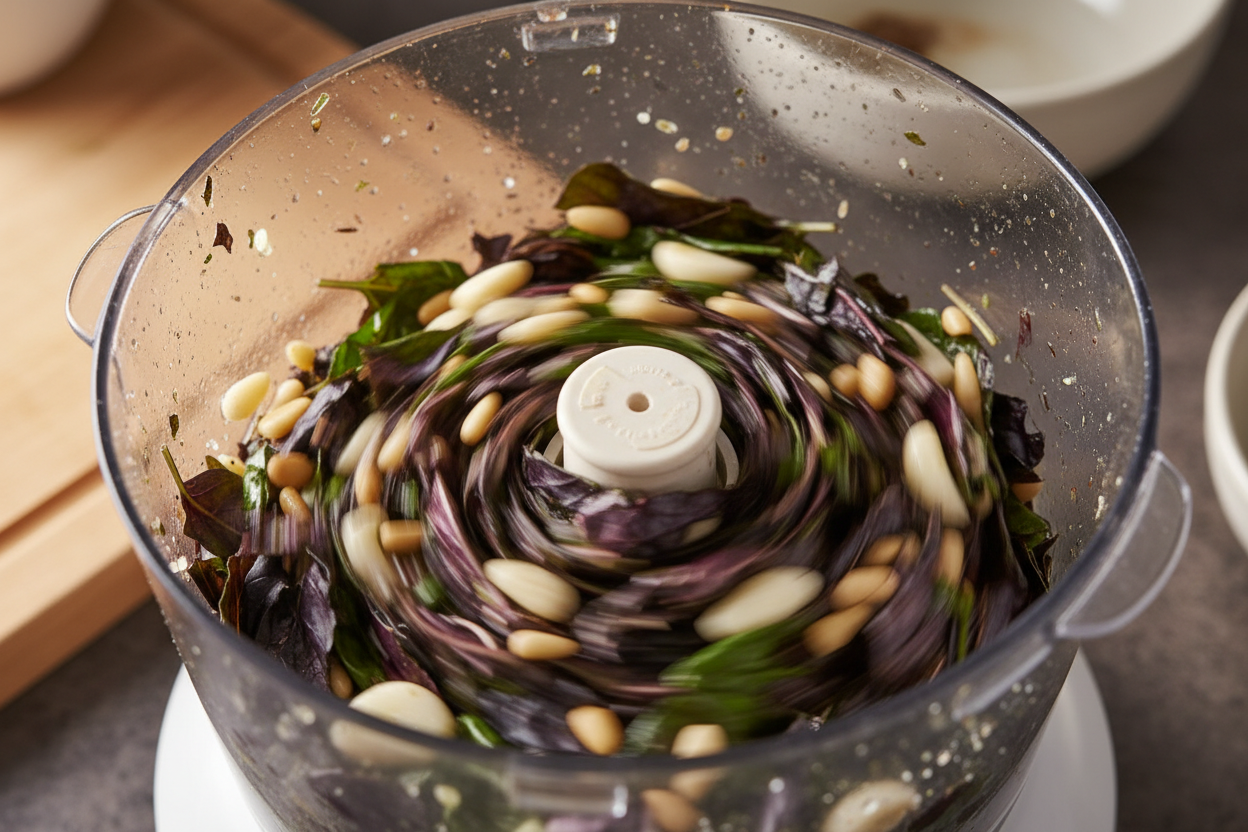 Purple Basil Pesto: A Vibrant Summer Recipe 2 Purple Basil Pesto preparation step 1