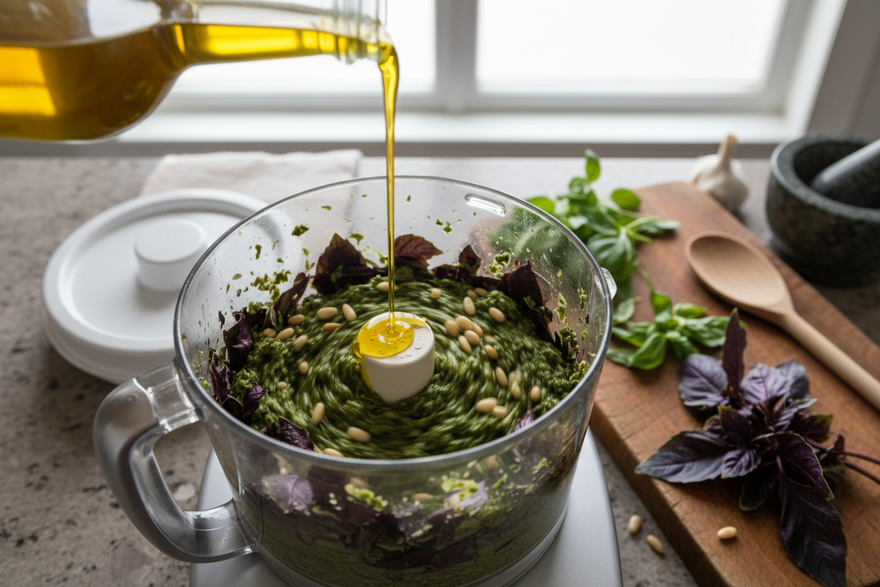 Purple Basil Pesto: A Vibrant Summer Recipe 3 Purple Basil Pesto preparation step 2
