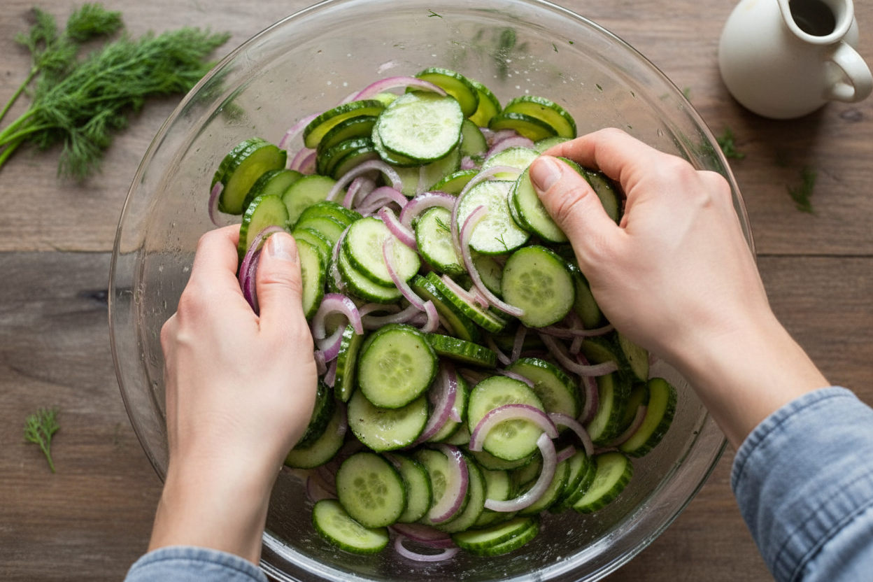 Crisp Vinegar Marinated Cucumbers and Red Onions Recipe 3 Refreshing Cucumber Onion Salad preparation step 2