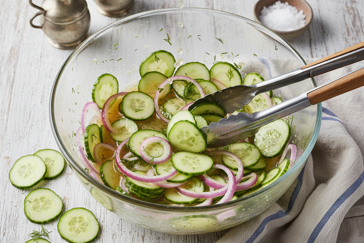 Easy Cucumber Salad Recipe with Sweet Onions & Vinegar 3 The Best Vinegar Cucumber Salad preparation step 2