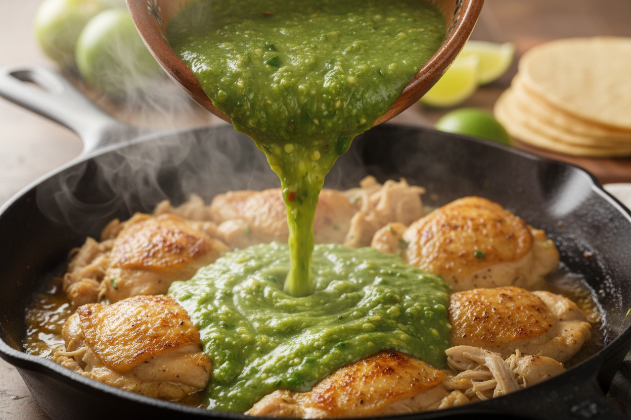 Tomatillo Chicken Pasta Easy Creamy Dinner Recipe preparation step 2