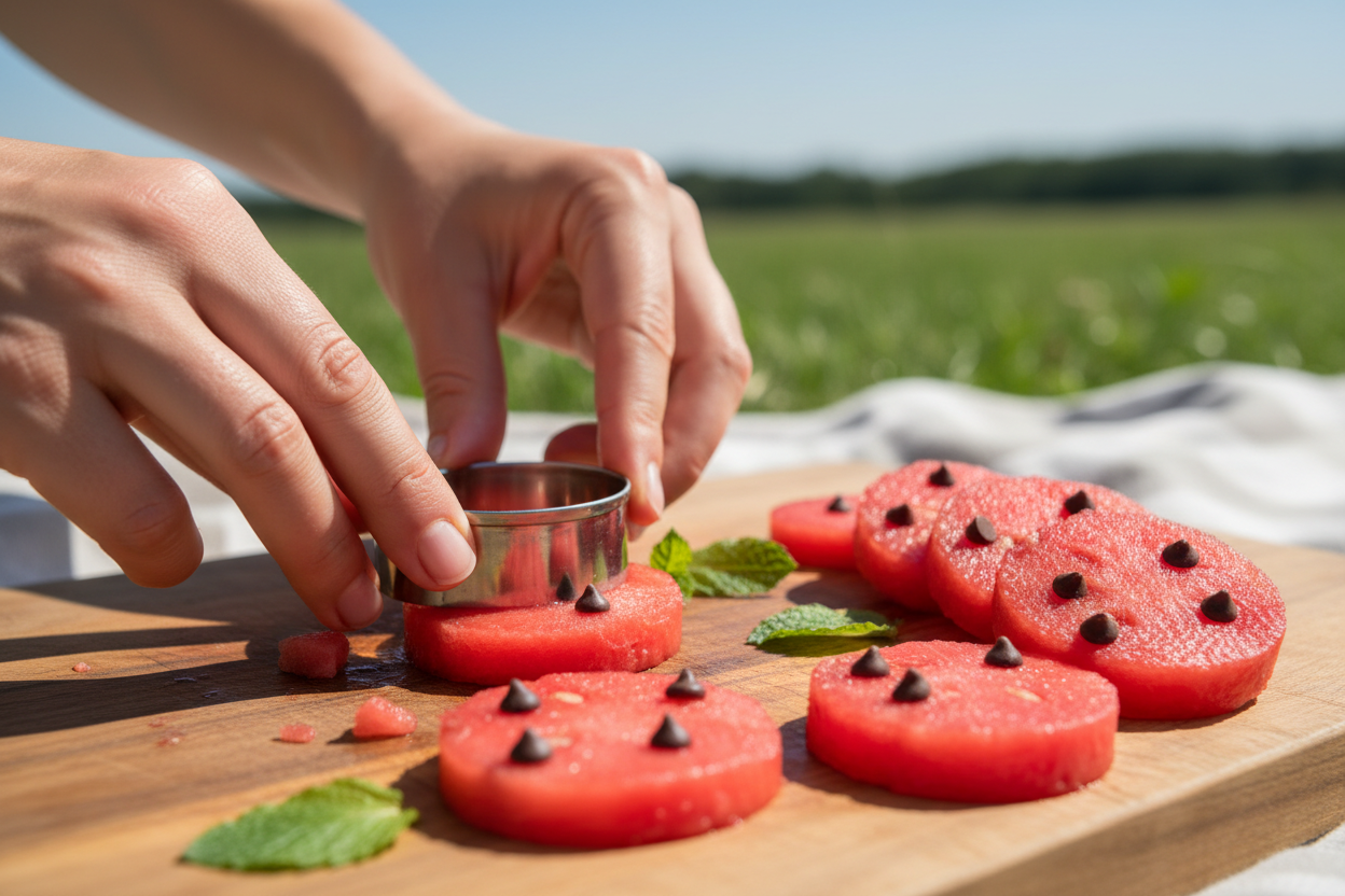 Watermelon Berry Ladybugs: Healthy & Fun Kids Snack 2 Watermelon and Berry Ladybugs preparation step 1