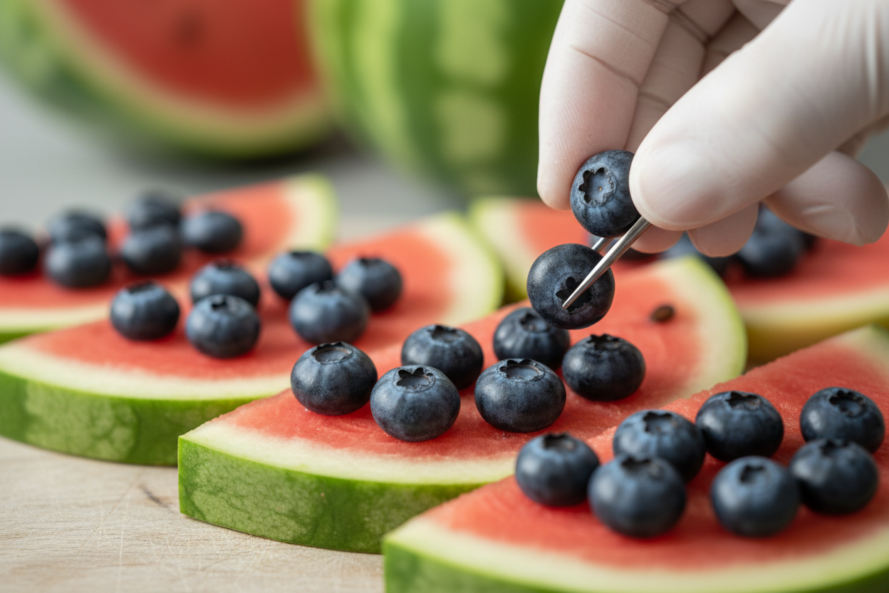 Watermelon Berry Ladybugs: Healthy & Fun Kids Snack 3 Watermelon and Berry Ladybugs preparation step 2