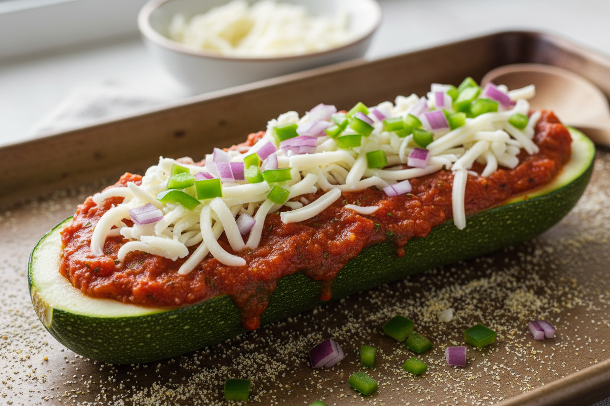 Delicious Beef Pepperoni Zucchini Pizza Boats 3 Zucchini Pizza Boats preparation step 2