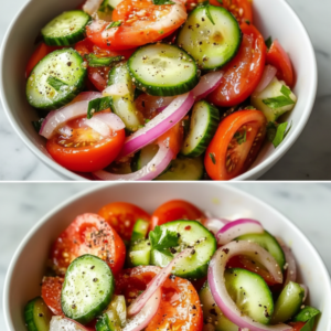 10-Minute Tangy Tomato, Cucumber, and Onion Salad Recipe