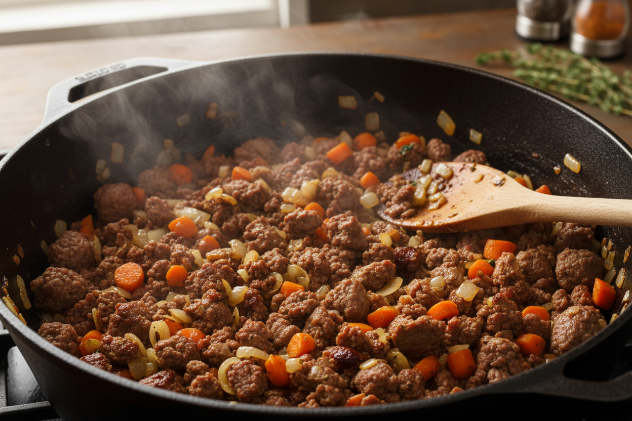 Beef and Vegetable Pasta Soup preparation step 1