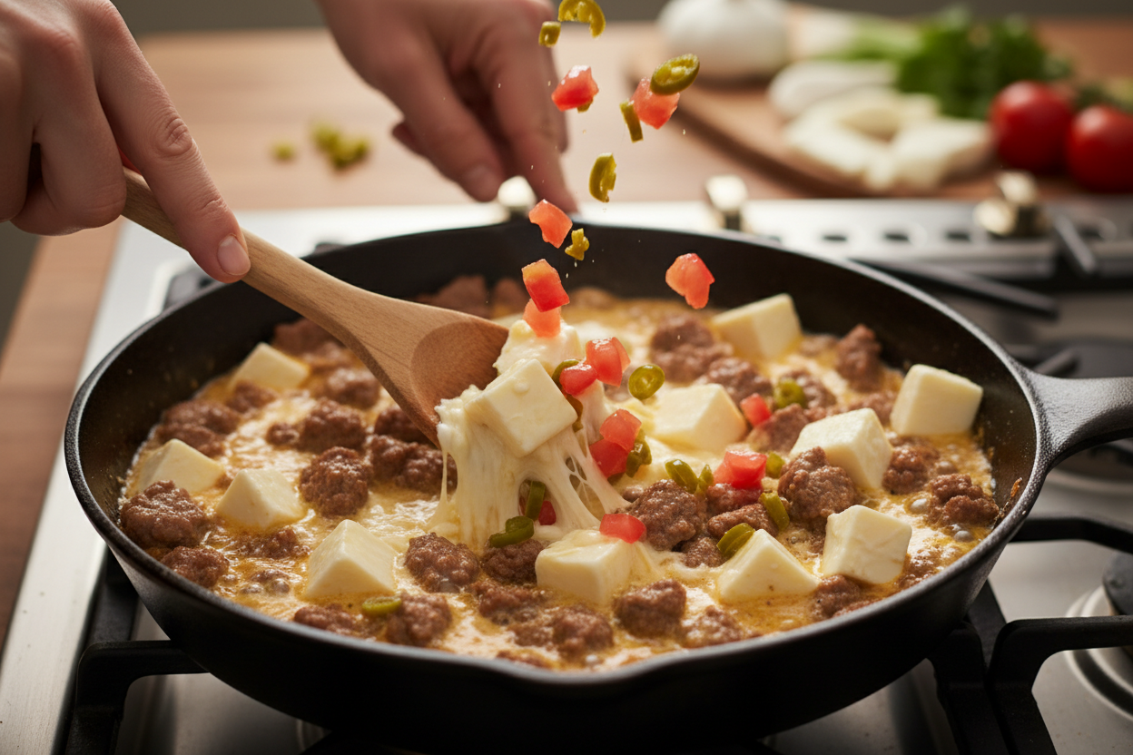 Hearty Cowboy Queso Dip Recipe (Loaded Beef & Cheese) 2 Cowboy Queso Dip preparation step 1