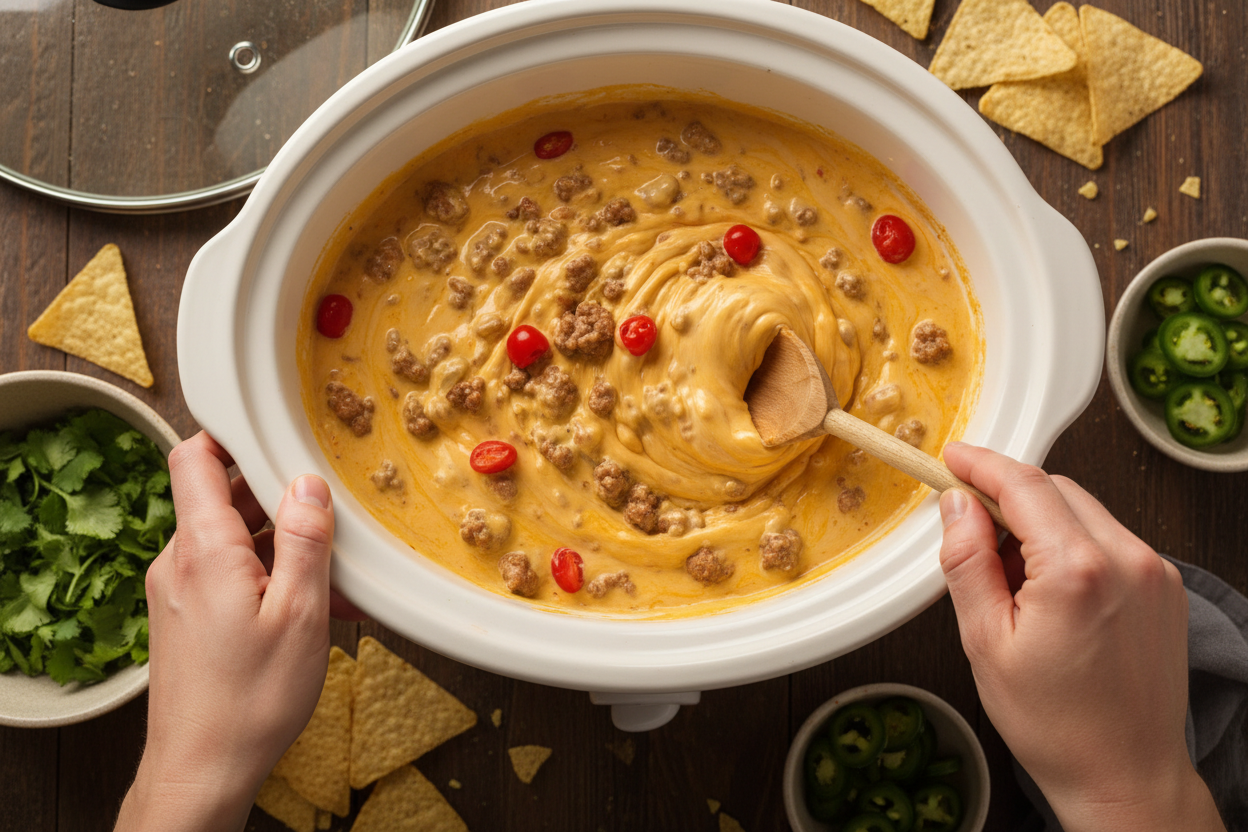 Creamy Crockpot Rotel Dip with Ground Beef (Easy Queso) 3 Creamy Crockpot Rotel Dip preparation step 2
