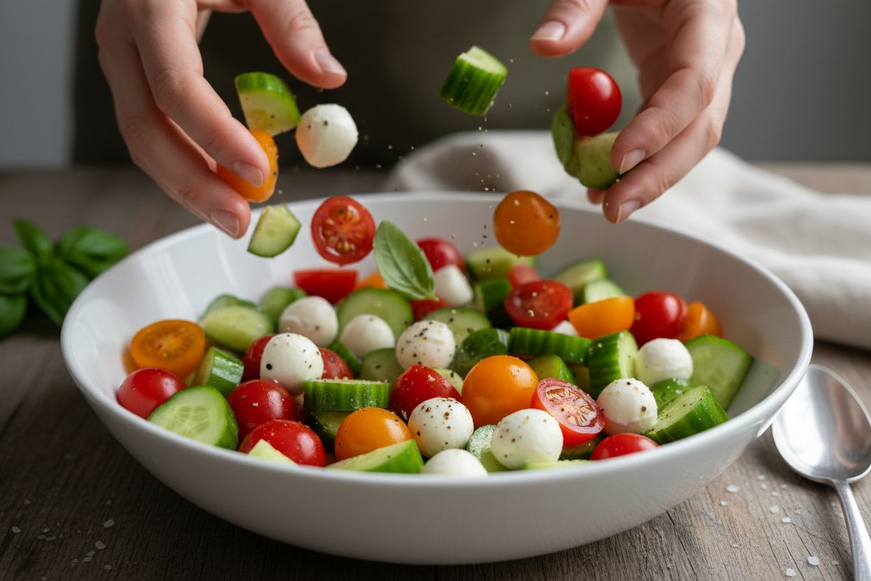 Cucumber Caprese Salad preparation step 1