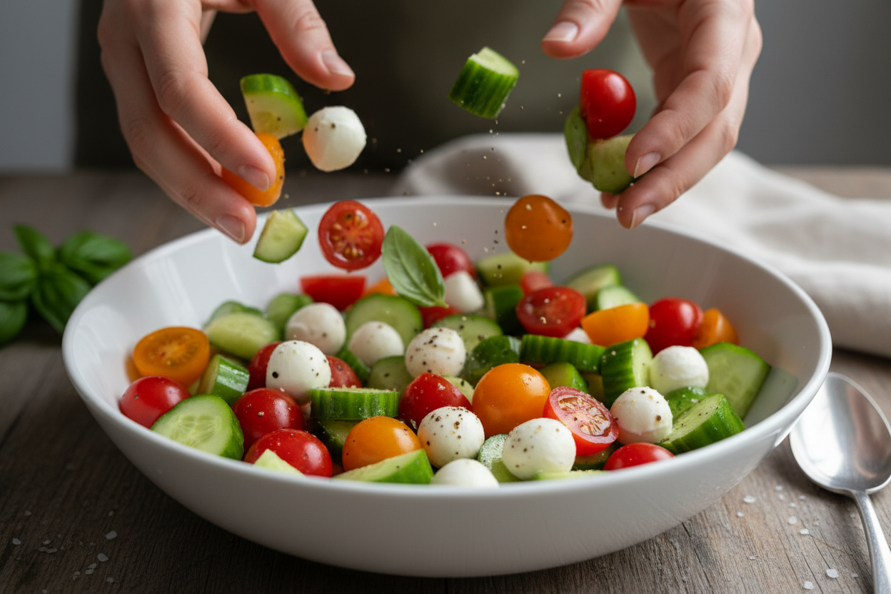 Refreshing Cucumber Tomato Mozzarella Salad: Easy Summer Recipe 2 Cucumber Caprese Salad preparation step 1