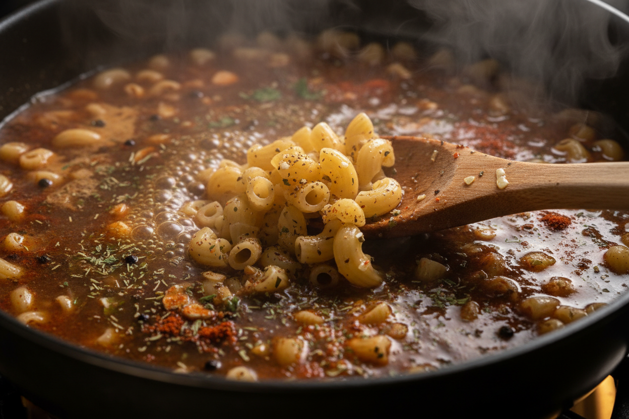 One-Pot Macaroni Cheeseburger Soup preparation step 2
