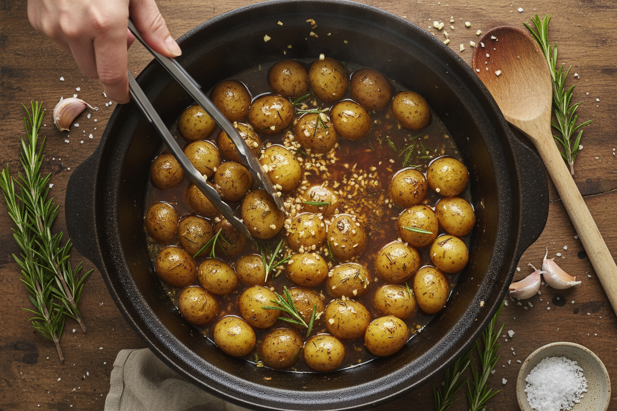 Slow Cooker Garlic Butter Beef Bites & Potatoes 3 Slow Cooker Garlic Butter Beef Bites with Potatoes preparation step 2