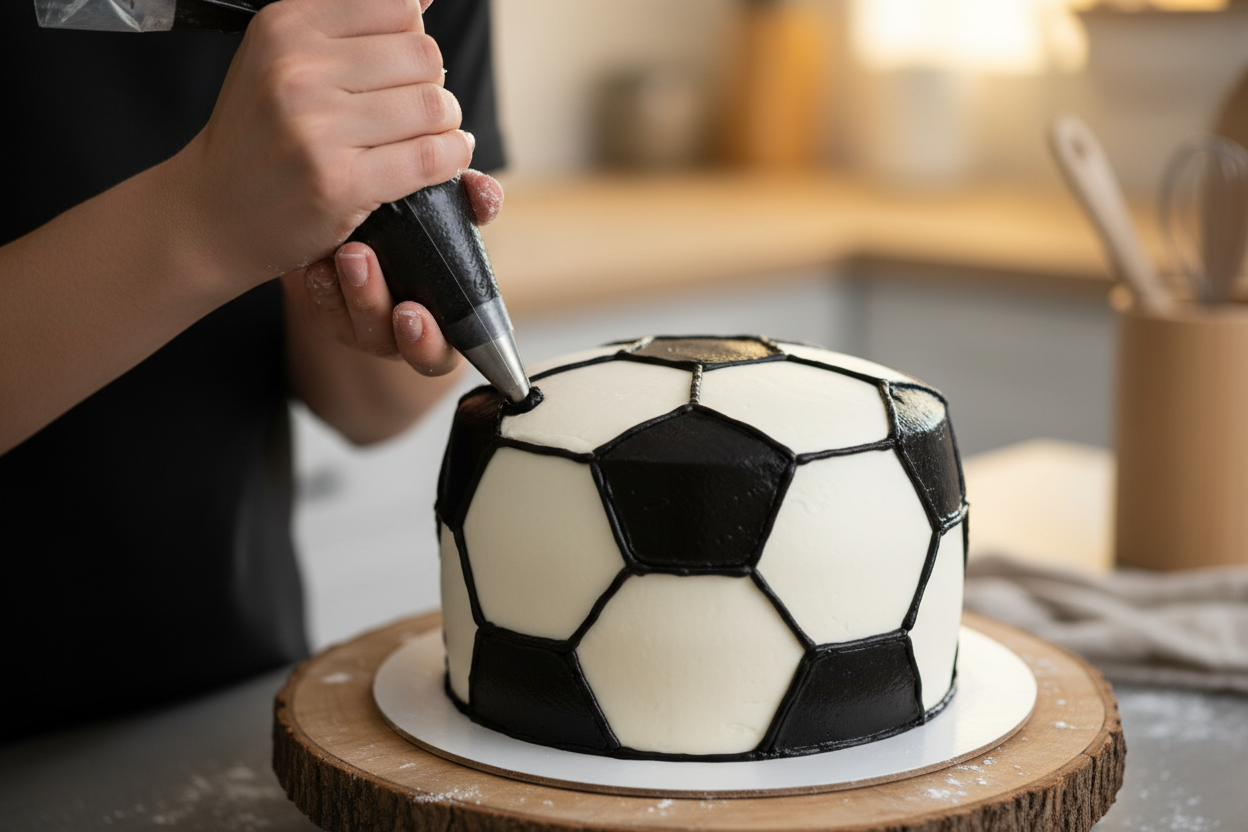 How to Make a Football-Themed Cake with Frosting 2 Soccer Buttercream Cake preparation step 1