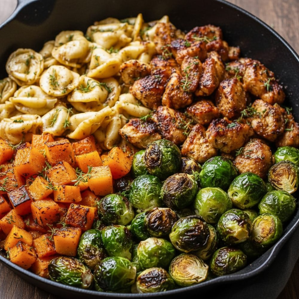 Easy Autumn Chicken Tortellini with Butternut Squash & Brussels Sprouts 1 autumn chicken tortellini butternut squash featured 1790702657012
