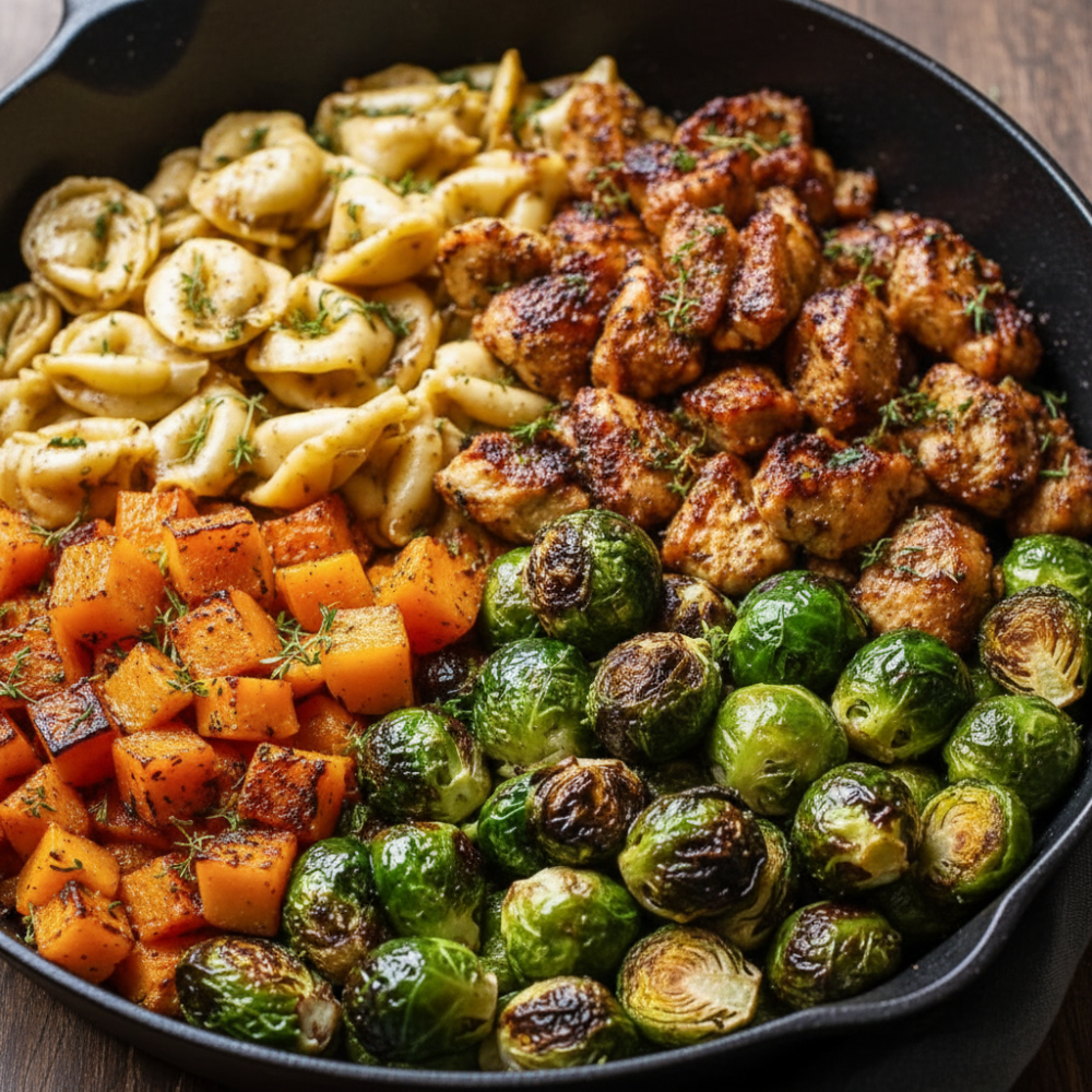 Easy Autumn Chicken Tortellini with Butternut Squash & Brussels Sprouts 1 Easy Autumn Chicken Tortellini with Butternut Squash & Brussels Sprouts