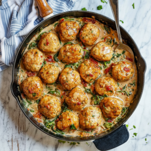 Low-Carb Creamy Spinach Turkey Meatballs (Skillet Dinner)