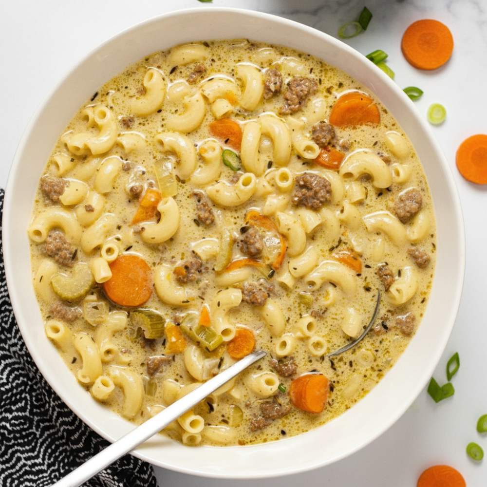 Macaroni Cheeseburger Soup Recipe (No Velveeta)